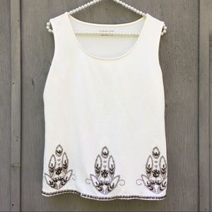Bead and Embroidered Sleeveless Stretch Top/Tank